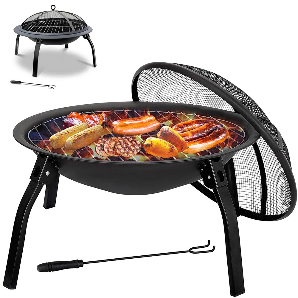 Fire Pit Bowl - 접이식 야외 화로, 대형 철제 원형