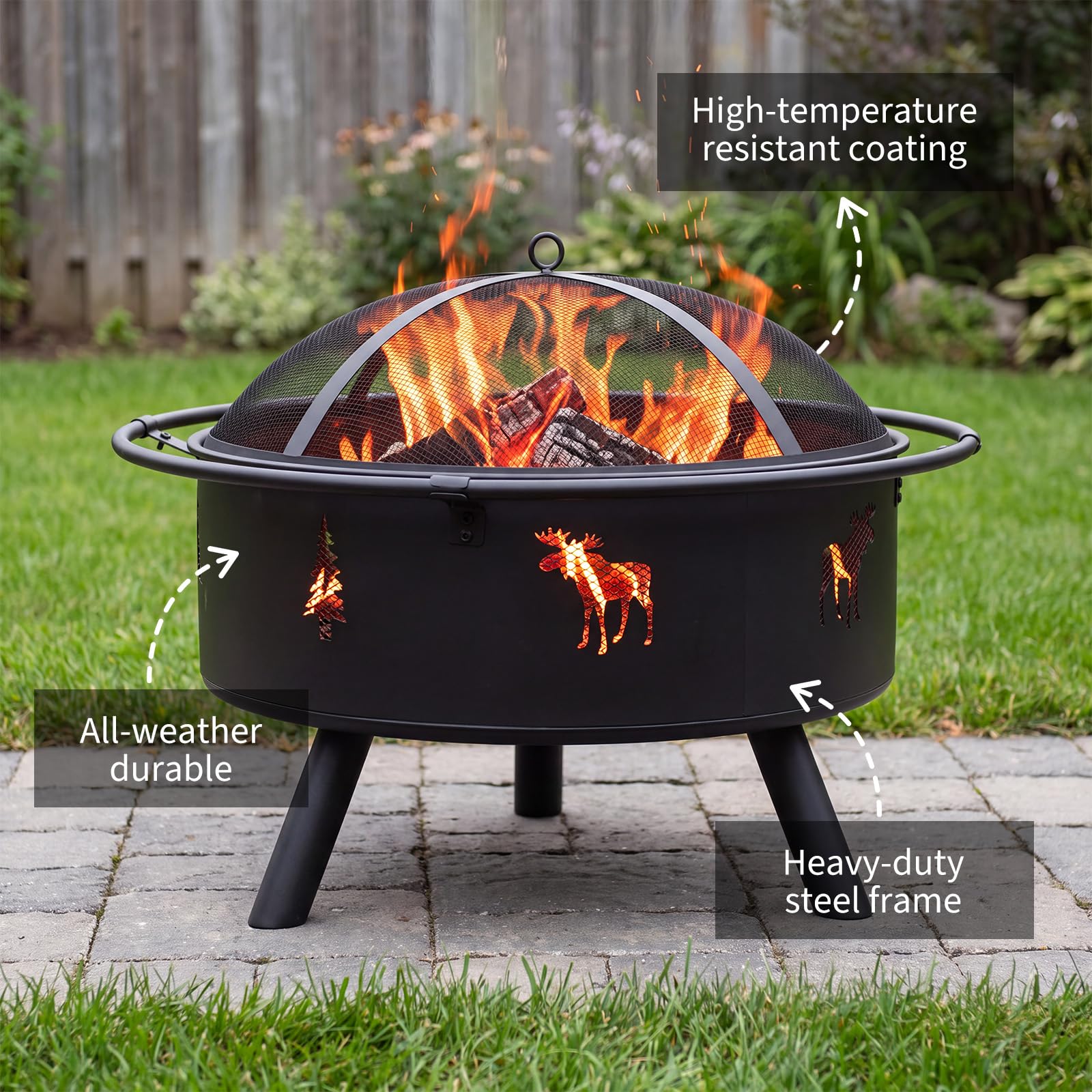 32인치 나무 연소 화덕, 스파크 방지 메쉬 스크린과  - Fire Pit Bowl 리뷰 및 가격